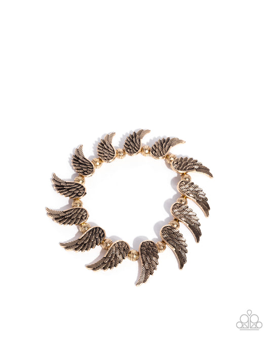 Angelic Ambiance - Gold Angel Wings Stretchy Bracelet - Paparazzi Accessories