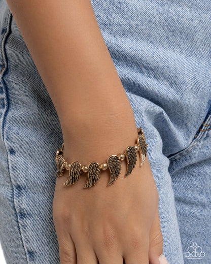 Angelic Ambiance - Gold Angel Wings Stretchy Bracelet - Paparazzi Accessories