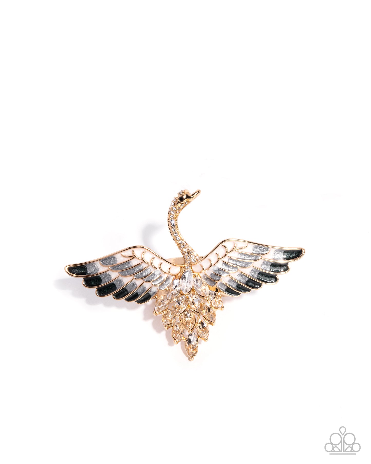 Soaring Swan - Gold White Rhinestone Ring - Paparazzi Accessories