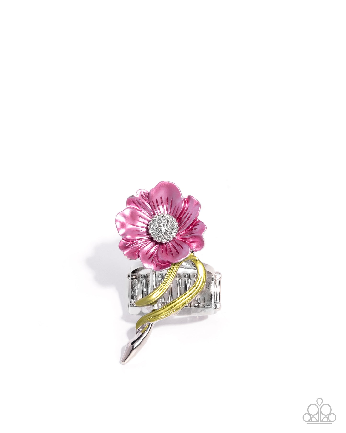 Better Blooms - Pink Painted Flower Silver Ring - Paparazzi Accessories