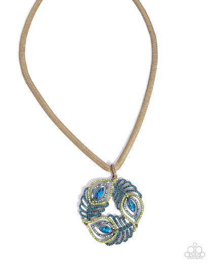 Peacock Patchwork - Brass Necklace - Paparazzi Accessories