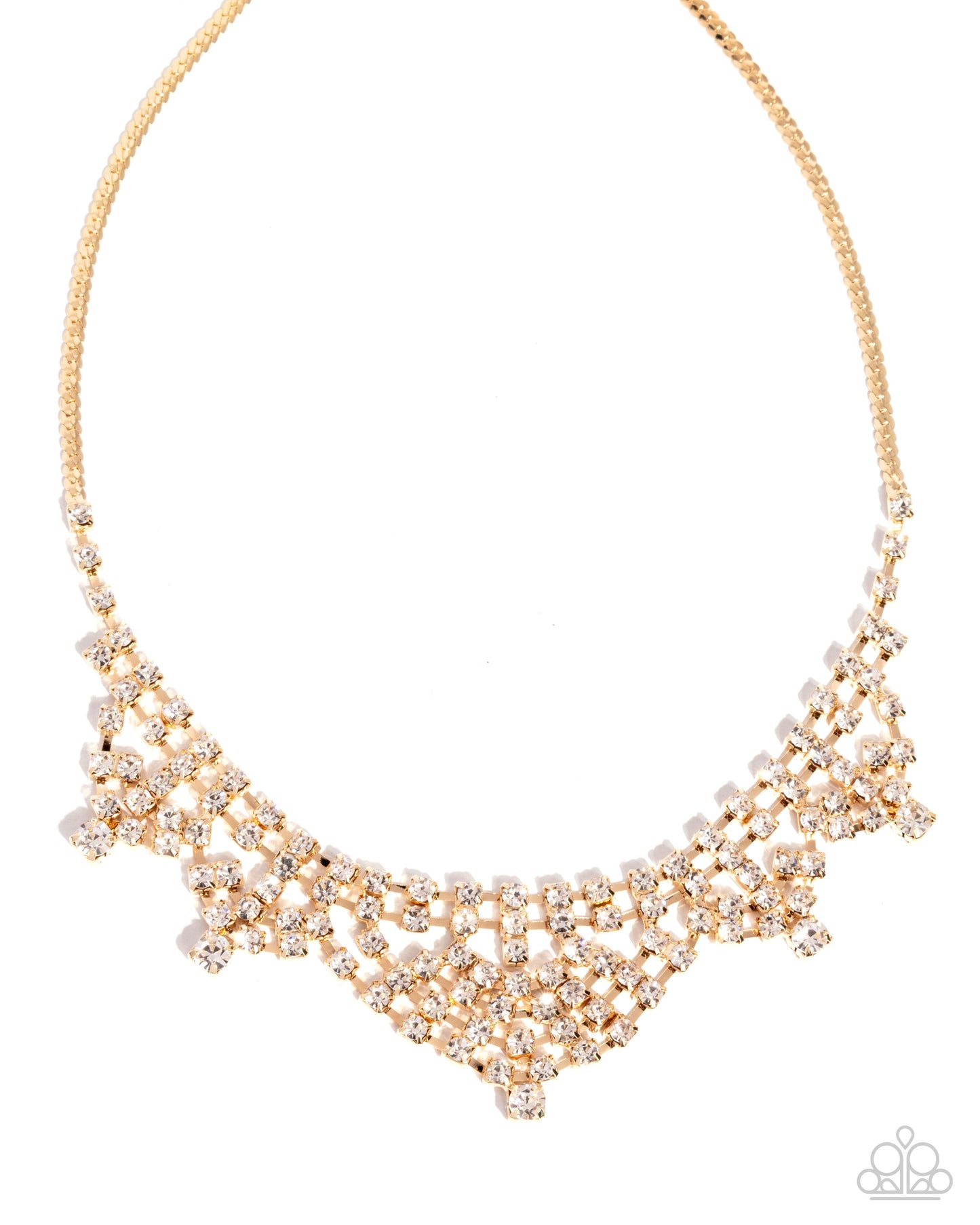 Square Selfie - Gold White Rhinestone Necklace - Paparazzi Accessories