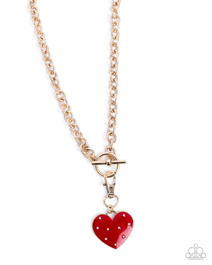 Romantic Range - Red Enamel Heart Gold Necklace - Paparazzi Accessories