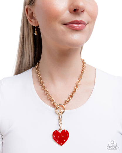 Romantic Range - Red Enamel Heart Gold Necklace - Paparazzi Accessories