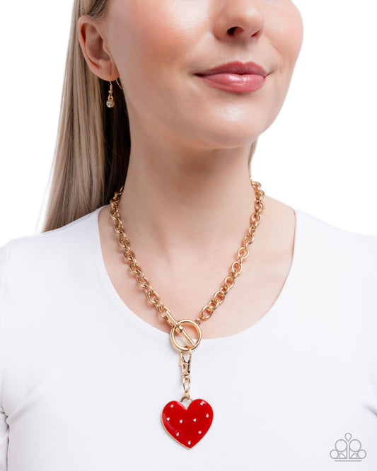 Romantic Range - Red Enamel Heart Gold Necklace - Paparazzi Accessories