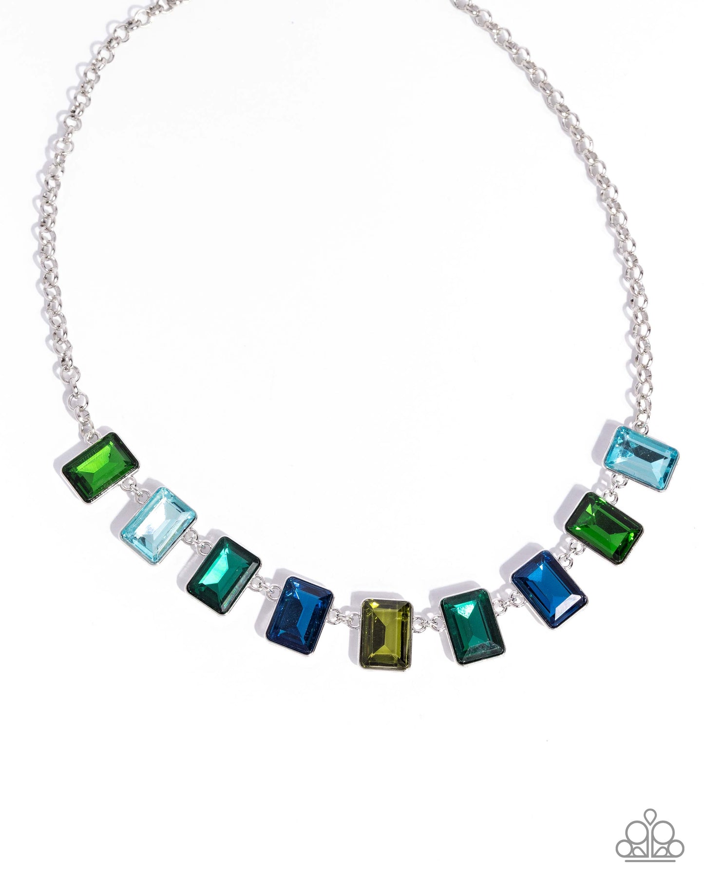 Radiant Rectangles - Green and Blue Rhinestone Necklace - Paparazzi Accessories