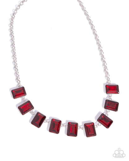Radiant Rectangles - Red Rhinestone Silver Chain Necklace - Paparazzi Accessories