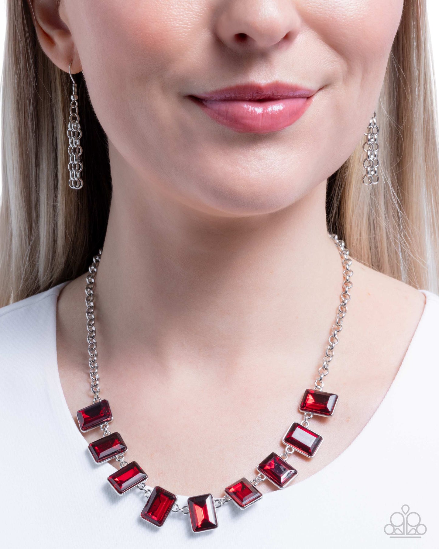 Radiant Rectangles - Red Rhinestone Silver Chain Necklace - Paparazzi Accessories