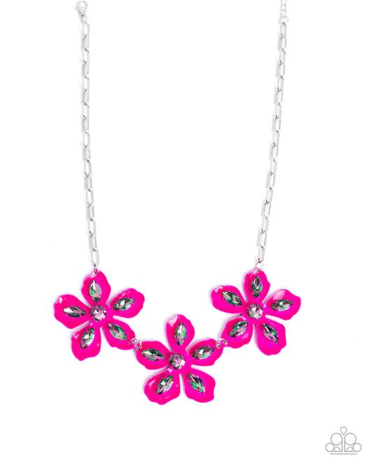 Prismatic Prestige - Pink Painted Flower Necklace - Paparazzi Accessories