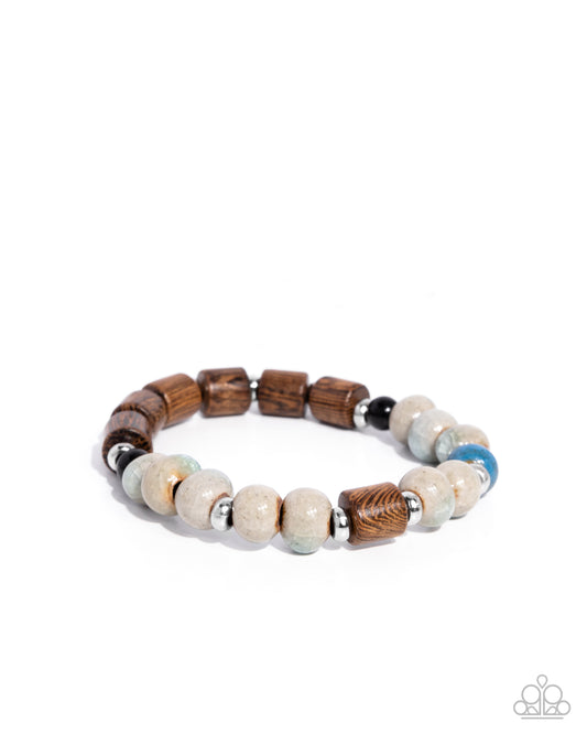 Greater WOOD - Multi Stone & Wood Beads Urban Stretchy Bracelet - Paparazzi Accessories
