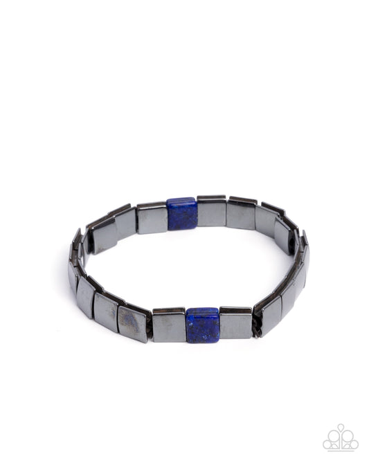 Sporadic Squares - Blue Lapis Stone Gunmetal Bead Urban Stretchy Bracelet - Paparazzi Accessories