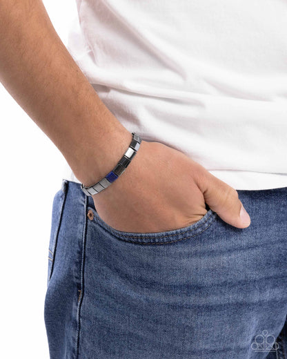 Sporadic Squares - Blue Lapis Stone Gunmetal Bead Urban Stretchy Bracelet - Paparazzi Accessories