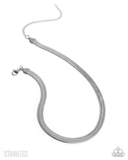 Herringbone Haute - Silver - Stainless Steel Herringbone Chain Necklace - June 2025 Life of the Party Exclusive - Paparazzi Accessories