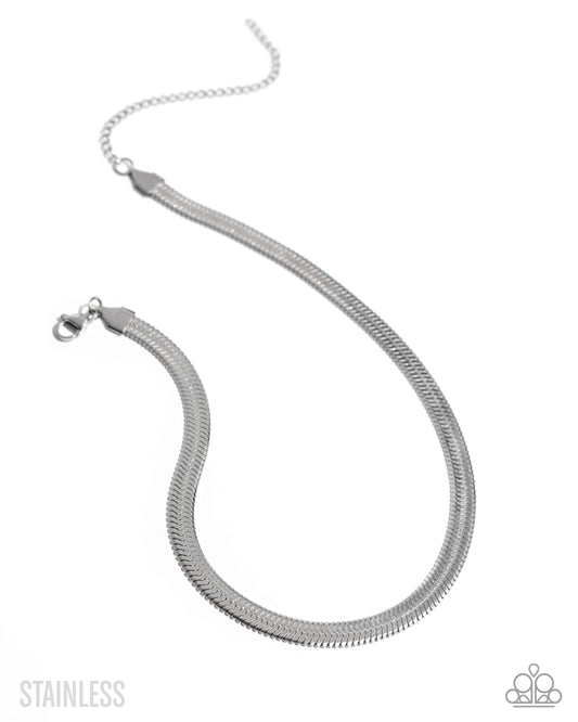 Herringbone Haute - Silver - Stainless Steel Herringbone Chain Necklace - June 2025 Life of the Party Exclusive - Paparazzi Accessories