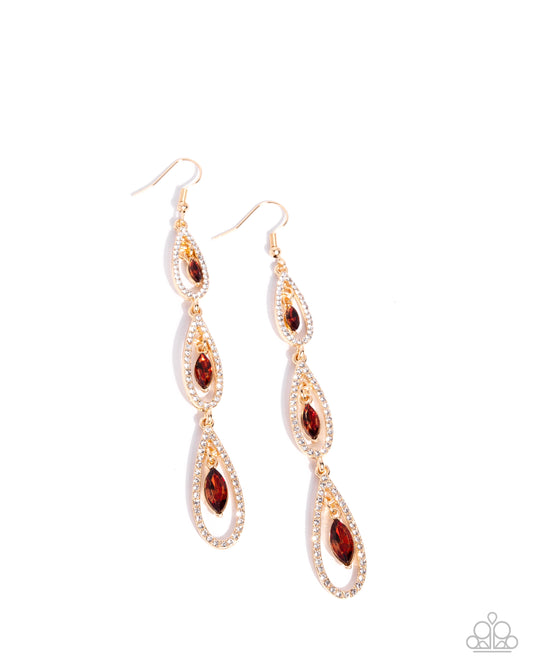 Teardrop Tenure - Brown Topaz Gem Gold Fishhook Earrings - Paparazzi Accessories
