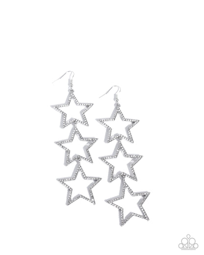 Star-Crossed Success - Silver and White Rhinestone Fishhook Back Earrings - Paparazzi Accessories