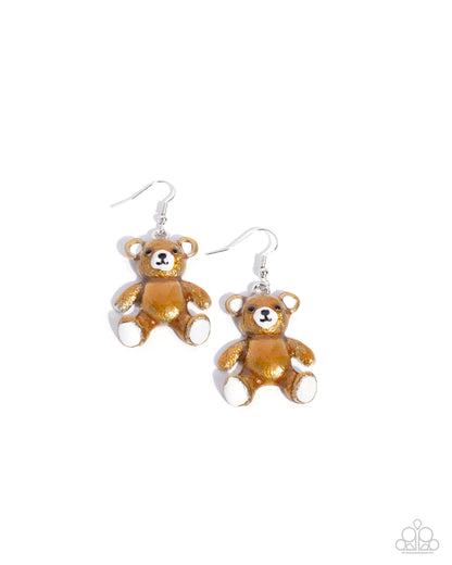 Teddy Trinket - Brown Teddy Bear Fish Hook Earrings - Paparazzi Accessories