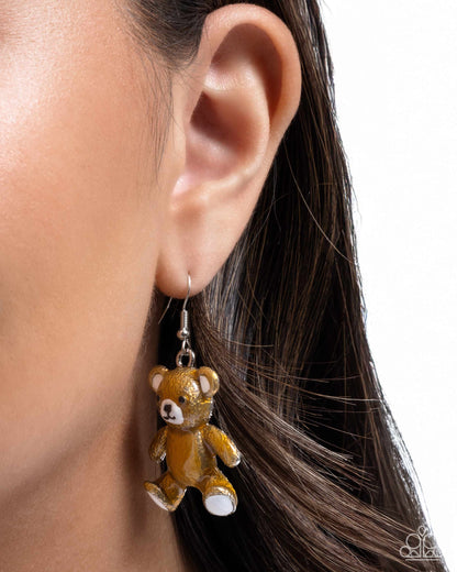 Teddy Trinket - Brown Teddy Bear Fish Hook Earrings - Paparazzi Accessories