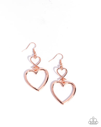 Sweetheart Symmetry - Copper Heart Fishhook Back Earrings - Paparazzi Accessories