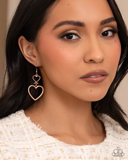 Sweetheart Symmetry - Copper Heart Fishhook Back Earrings - Paparazzi Accessories