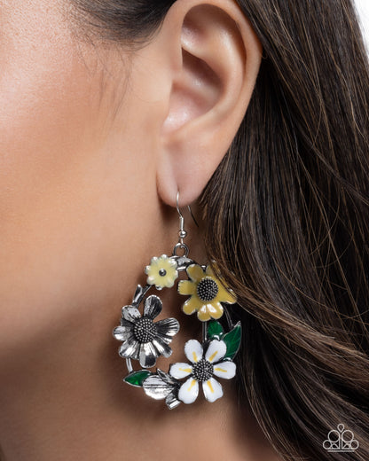 Wreathed Weekday - Yellow Flower Earrings - Paparazzi Accessories