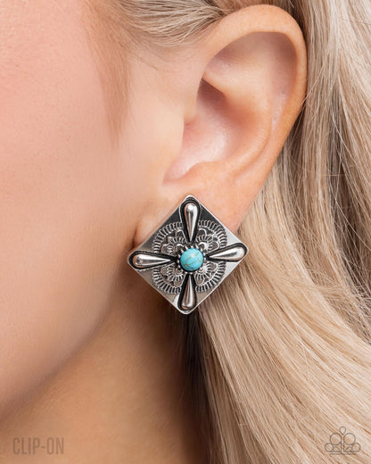 Stony Stencil - Blue Clip-on Earrings - Paparazzi Accessories
