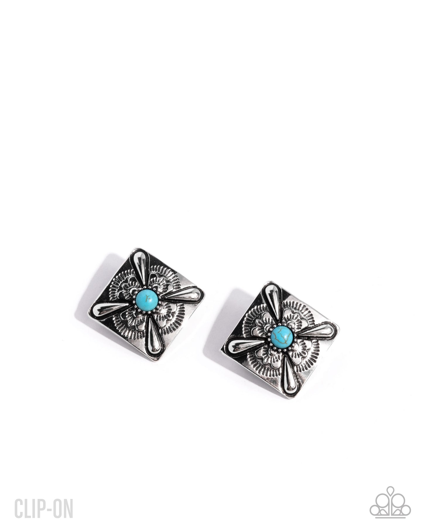 Stony Stencil - Blue Clip-on Earrings - Paparazzi Accessories