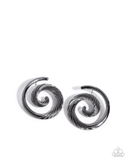 Spiral Silhouette - Black Spiral Post Back Earrings - Paparazzi Accessories
