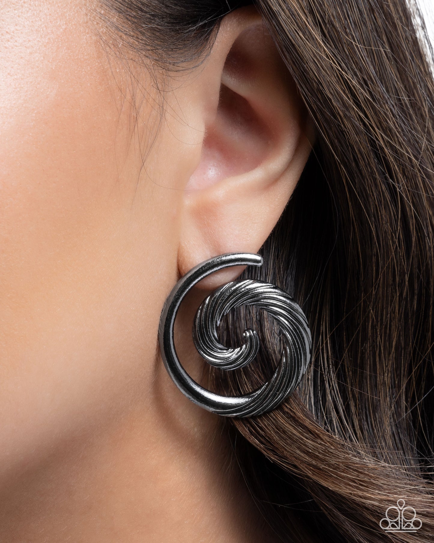 Spiral Silhouette - Black Spiral Post Back Earrings - Paparazzi Accessories