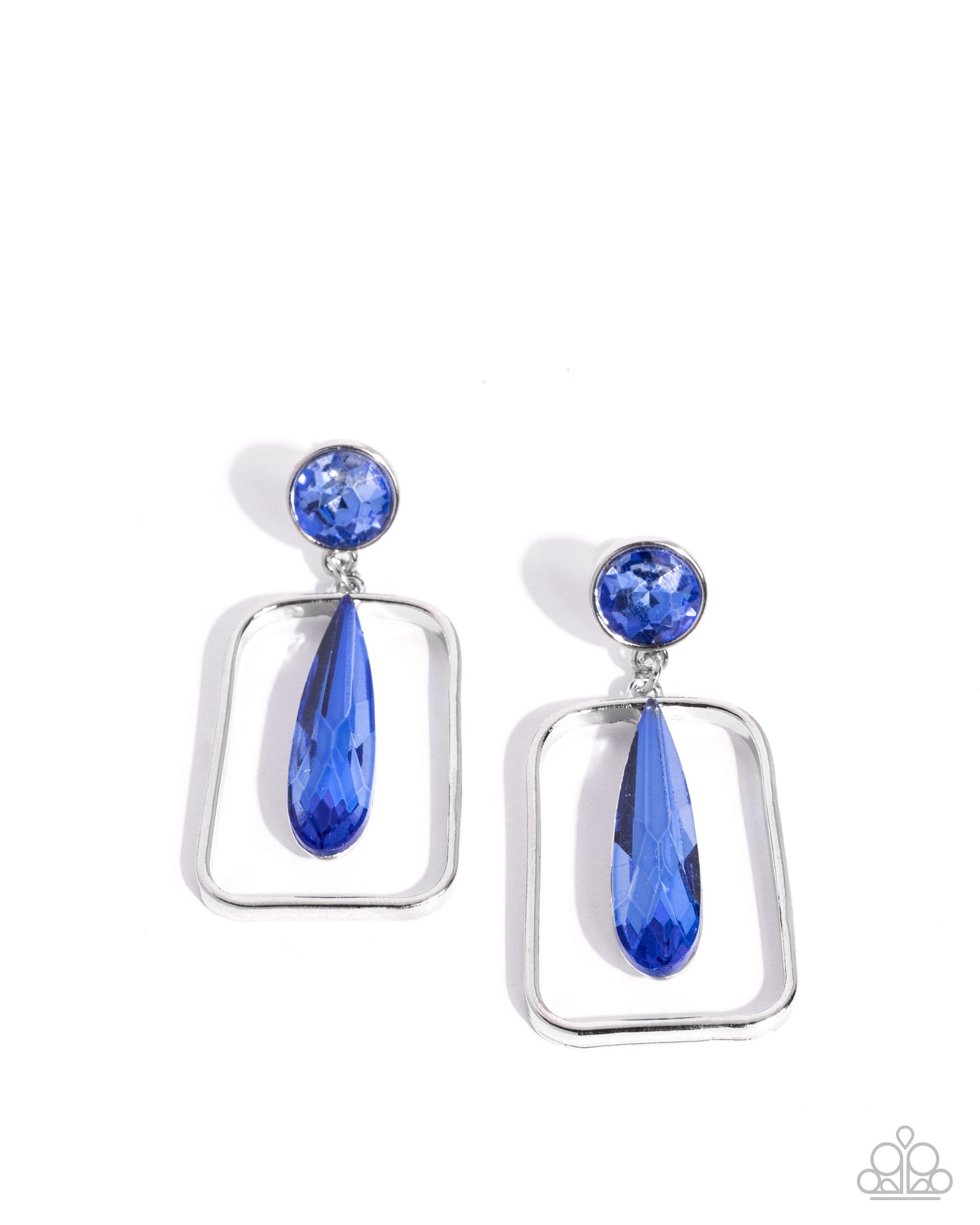 Future Framing - Blue Rhinestone Silver Post Earrings - Paparazzi Accessories