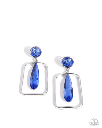 Future Framing - Blue Rhinestone Silver Post Earrings - Paparazzi Accessories
