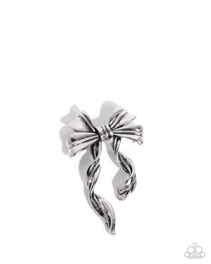 Bow Bonanza - Silver Bow Brooch - Paparazzi Accessories