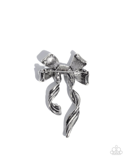 Bow Bonanza - Silver Bow Brooch - Paparazzi Accessories