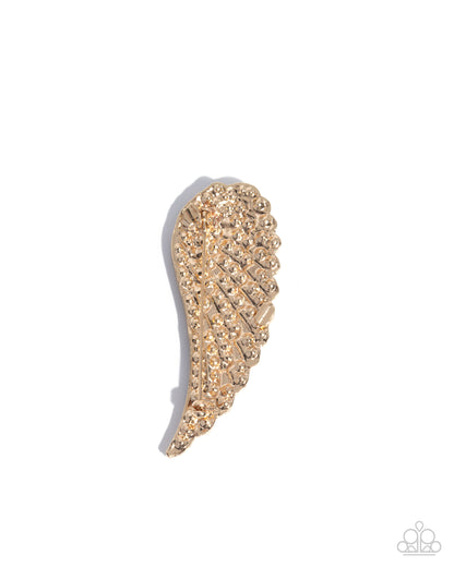 Angelic Affection - Gold Angel Wing Brooch - Paparazzi Accessories
