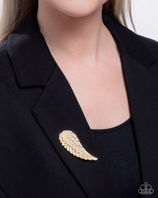 Angelic Affection - Gold Angel Wing Brooch - Paparazzi Accessories
