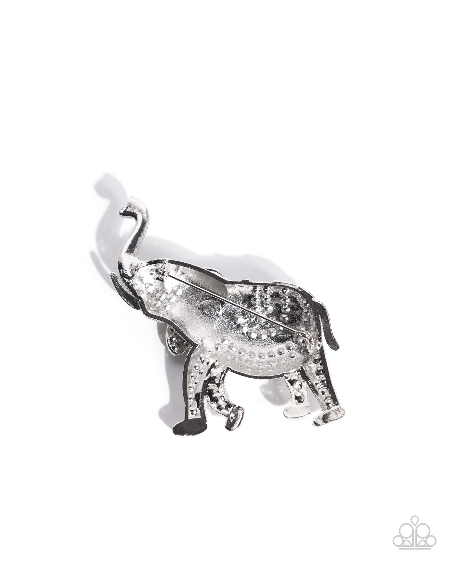 Elephant Embrace - Black Enamel White Rhinestone Silver Brooch - Paparazzi Accessories