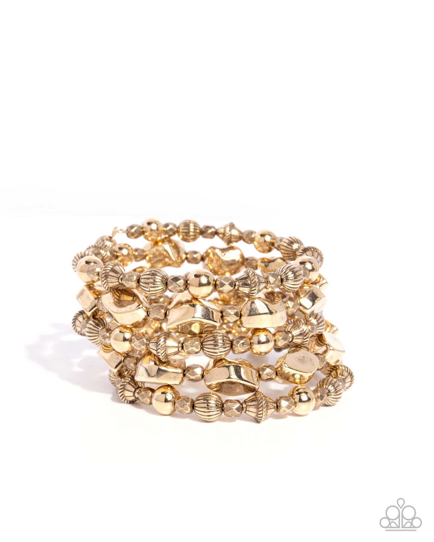 Monochromatic Mosaic - Gold Beaded Coil Bracelet - Paparazzi Accessories