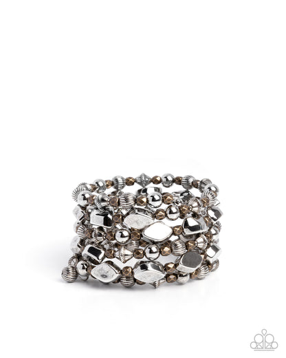 Monochromatic Mosaic - Silver and Brass Coil Bracelet - Paparazzi Accessories
