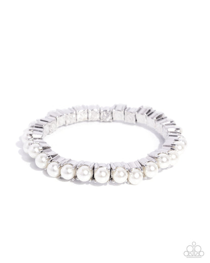 Principal Pearls - White Pearl Silver Stretchy Bracelet - Paparazzi Accessories