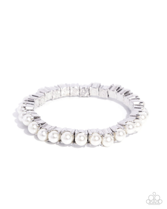 Principal Pearls - White Pearl Silver Stretchy Bracelet - Paparazzi Accessories
