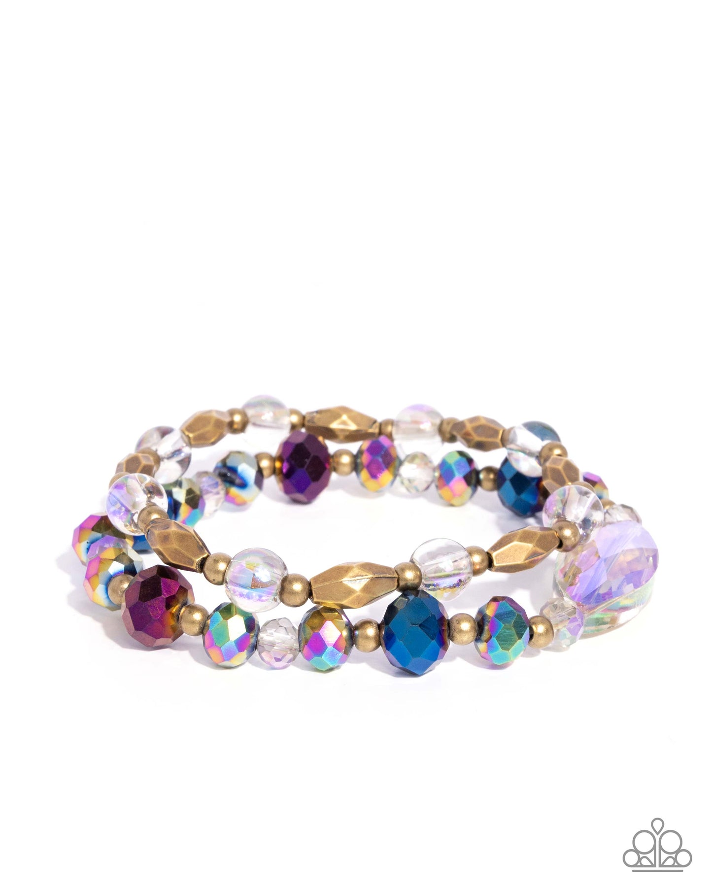 Faceted Fervor - Brass Beaded Stretchy Bracelet - Paparazzi Accessories