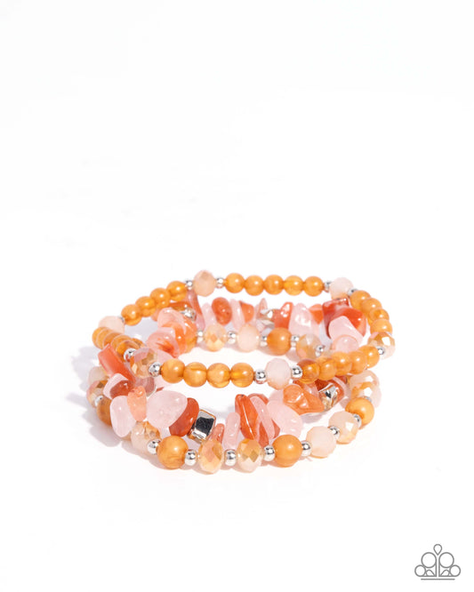 Santa Fe Stacks - Orange Beads & Natural Stone Stretchy Bracelets - Paparazzi Accessories