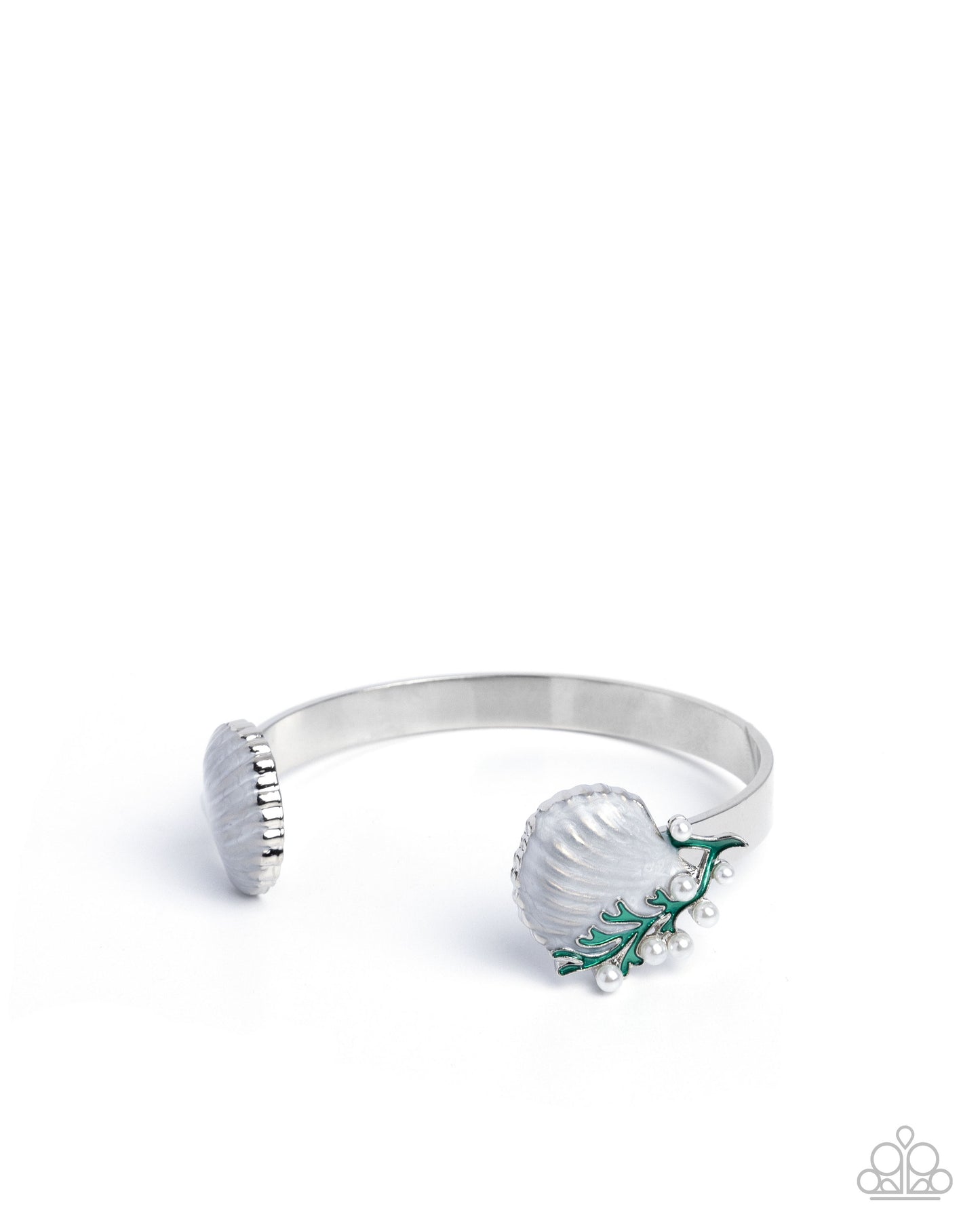 Seashell Splendor - White Enamel Shell Cuff Bracelet - Paparazzi Accessories