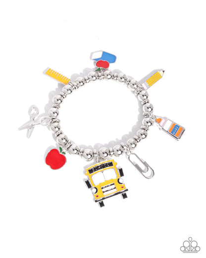 Schoolyard Statement - Multi Enamel School-inspired Charms Silver Stretchy Bracelet - Paparazzi Accessories