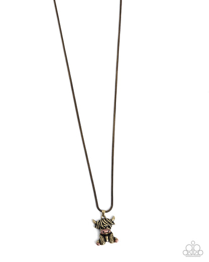 Highland Hero - Brass Baby Cow Pendant Necklace - Paparazzi Accessories