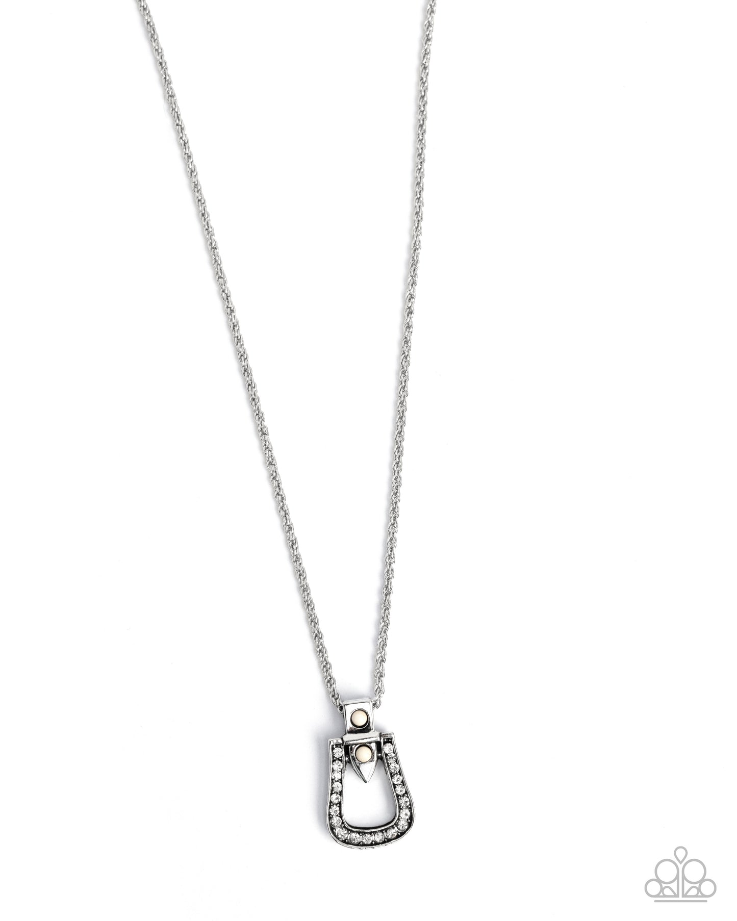 Sensational Stirrup - White Rhinestone Silver Necklace - Paparazzi Accessories
