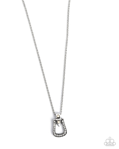 Sensational Stirrup - White Rhinestone Silver Necklace - Paparazzi Accessories