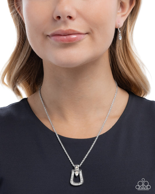 Sensational Stirrup - White Rhinestone Silver Necklace - Paparazzi Accessories