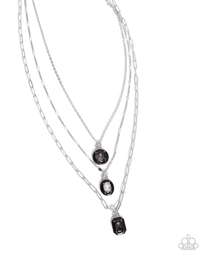 Driven Dazzle - Black Enamel Pendants Layered Silver Necklace - Paparazzi Accessories