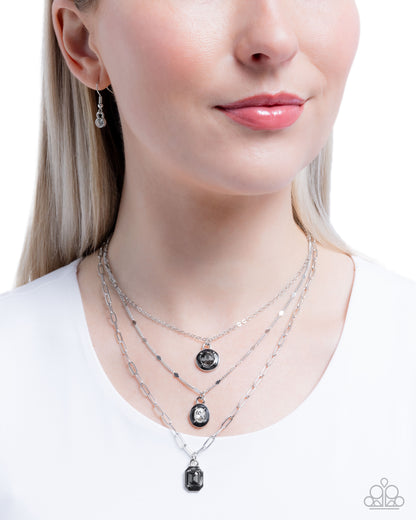 Driven Dazzle - Black Enamel Pendants Layered Silver Necklace - Paparazzi Accessories